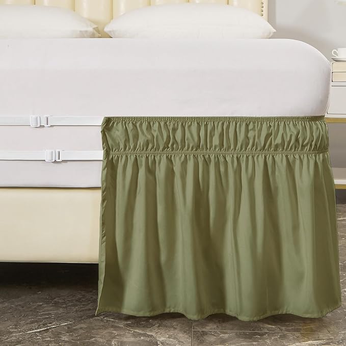 MEILA Queen Bed Skirt, Wrap Around Ruffle Bed Skit for Queen Beds with 16 inch Drop, Elastic Dust Ruffles Easy Fit Wrinkle & Fade Resistant, Sage
