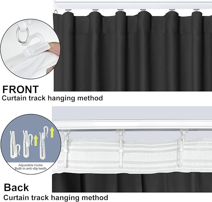 Room Divider Blackout Curtain Track Curtains Wall Dividers Panels Screen for Living Rooms Bedroom Office Privacy Partition Separation, W180 × L120 Inch,1 Panel, Black