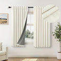 Natural Linen Textured Short Black Out Curtain 58 Inch Long for Bedroom 58 Length Burlap Small Blackout Window Back Tab Thermal Cooling Curtain for Summer Heat Living Room Divider Closet 2 Panel Cream
