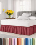 Wrap Around Dust Ruffle Bed Skirt - Burgundy - for Full Size Beds with 12 Inch Drop - Easy Fit Elastic Strap - Adjustable Pleated Bedskirt w/Brushed Fabric Wrinkle Free - for Women, Men, Kids & Teens