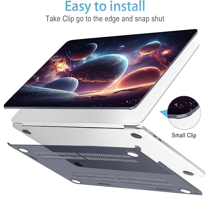 Mektron for 2025 M4 MacBook Air 13.6 Inch A3240 Case Fits 2023 A2681 M2 2024 A3113 M3 Chip with Liquid Retina Display Touch ID, Printed Plastic Hard Shell Cover for MacBook Air 13.6", Planets