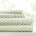 Linen Market Double-Brushed Patterned Microfiber Full Sheet Set 4 Piece – Oeko-TEX Certified Ultra Soft & Wrinkle-Free - 16" Deep Pocket Sheets - Easy Care Full Size - Puffed Chevron Sage