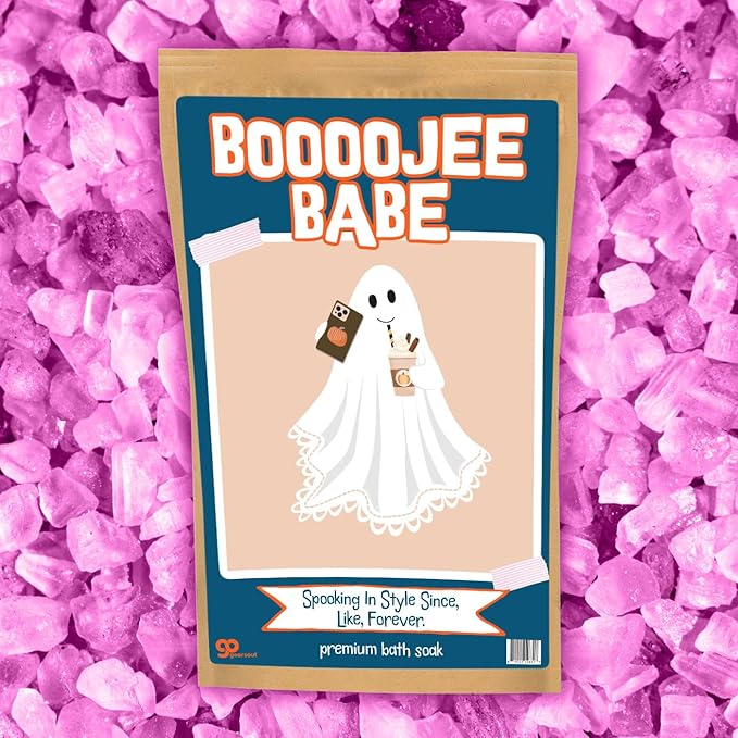 Boojee Babe Bath Soak - Pink Rose Sea Salt Luxury Bath Gift Funny Halloween Gag Gift for Women Cute Ghost Spooky Self-Care Treat