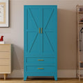 Metal Armoire Wardrobe Closet,71" Tall Blue Storage Cabinet with Hanging Rod,2 Drawers & Adjustable Shelves,Heavy-Duty Steel Wardrobe for Bedroom, Garage, and Office
