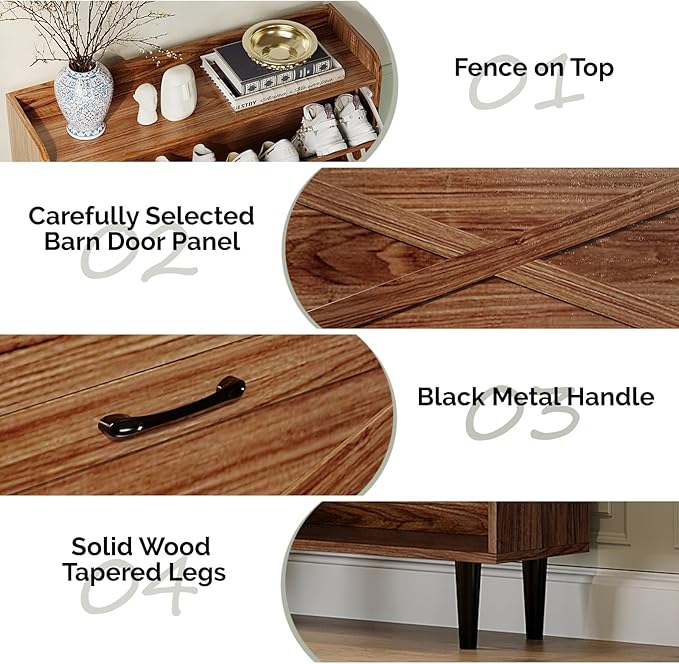 VINGLI Shoe Storage Cabinet for Entryway with 2 Flip Drawers, Ultra Slim Freestanding Entryway Shoe Organizer with Wood Tapered Legs,Hidden Closed Shoe Rack,31.6" W * 9.4" D * 39.4" H, Walnut