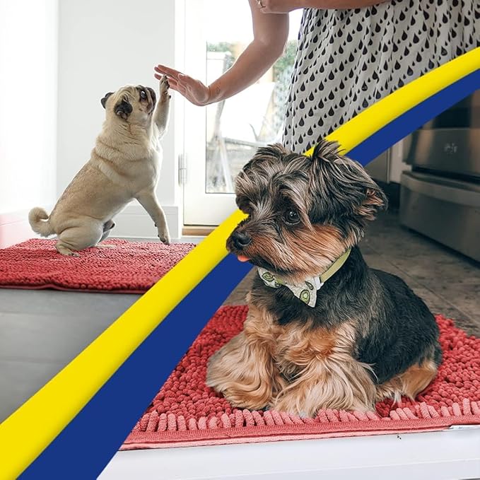 Muddy Mat® | Super Absorbent Door Mat Indoor, Microfiber Quick Dry Chenille Entryway Rug, Non-Slip Front Door Mat, Indoor Mats for Entryway, Machine Washable Pet Rug, Red 24" x 96"