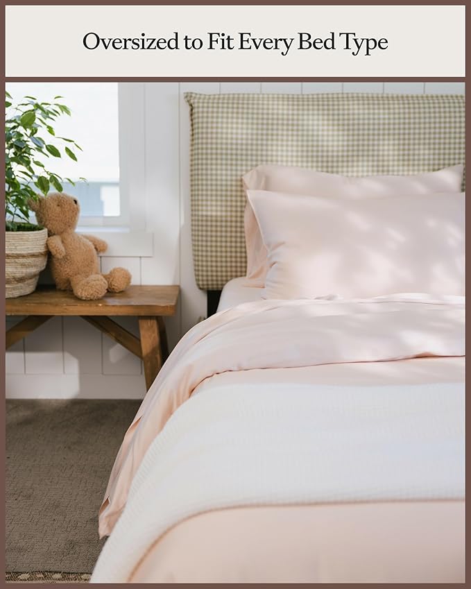 Cozy Earth Luxury Duvet Cover Queen - 100% Viscose from Bamboo - Ultra-Soft, Cooling & Lightweight Duvet Cover - Temperature-Regulating Bedding with Concealed Zip & Interior Snap Closures - Peony