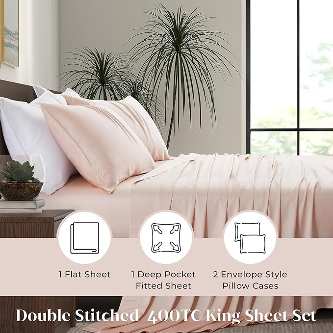 Luxury Bamboo Market | King Size Bed Sheet Set | 100% Viscose Made from Bamboo | Organically Grown | Ultra Soft | Cooling Sheets for Hot Sleepers | 17" Deep Pocket [Vintage Pink]