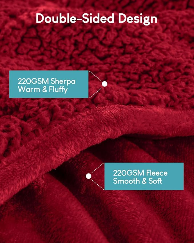 Cottonblue Sherpa Weighted Blanket for Adults 15 lbs Queen Twin Size 60x80 inches, Fuzzy Fleece Weighted Throw Blankets Cozy for Sleeping, Calming and Relax, Soft Heavy Blankets for Bed Sofa, Burgundy