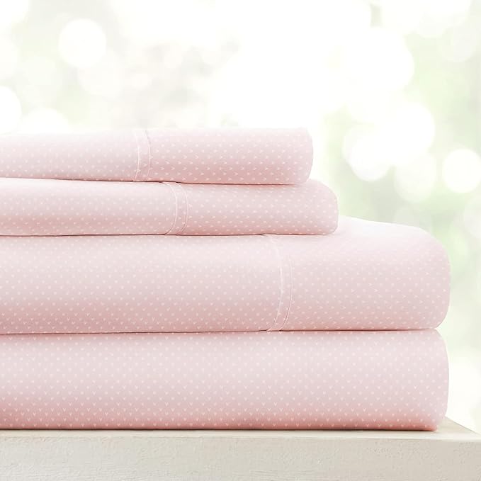 Linen Market Patterned Microfiber Queen Sheet Set 4 Piece – Oeko-TEX Certified Ultra Soft & Wrinkle-Free - 16" Deep Pocket Sheets - Easy Care Queen Size - My Heart Pink