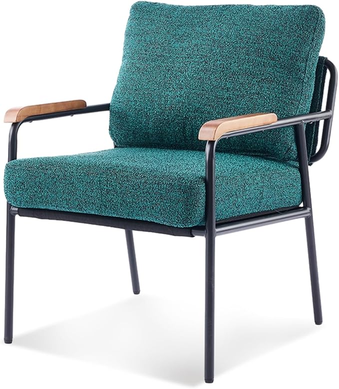 VINGLI Mid-Century Modern Accent Armchiar for Small Space, Small Comfy Upholstered Leisure Reading Chair with Wood Armrest for Bedroom, Living Room, Waiting Room, Linen Dark Green