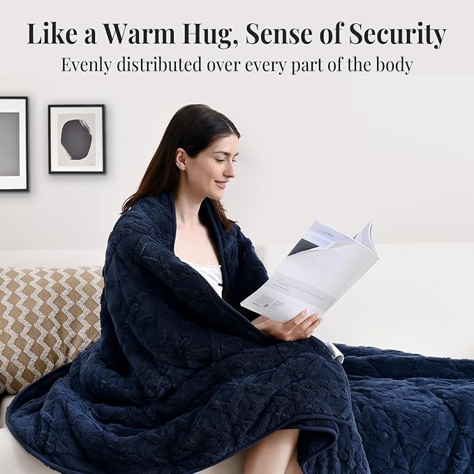 Topblan Weighted Blanket Twin Size 15 Pounds, Soft Weighted Blanket with Doubled-Sized Shaggy Sherpa, Jacquard Knitted Stylish Weighted Throw Blanket for Better Sleep, Navy Blue, 48 x 72 inches