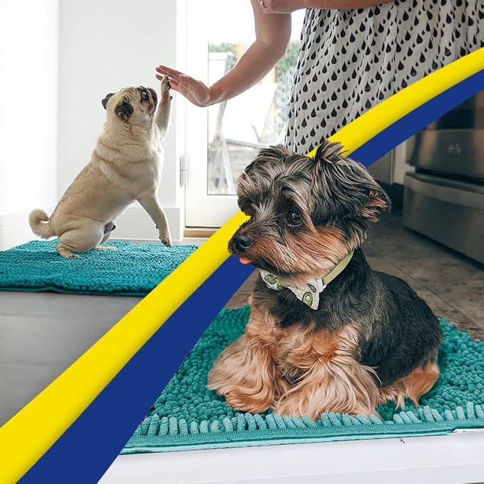 Muddy Mat® | Super Absorbent Door Mat Indoor, Microfiber Quick Dry Chenille Entryway Rug, Non-Slip Front Door Mat, Indoor Mats for Entryway, Machine Washable Pet Rug, Teal 24" x 72"