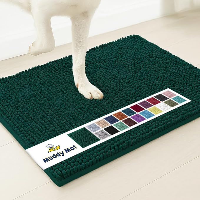 Muddy Mat® | Super Absorbent Door Mat Indoor, Microfiber Quick Dry Chenille Entryway Rug, Non-Slip Front Door Mat, Indoor Mats for Entryway, Machine Washable Pet Rug, Dark Green XXXL 72"X48"
