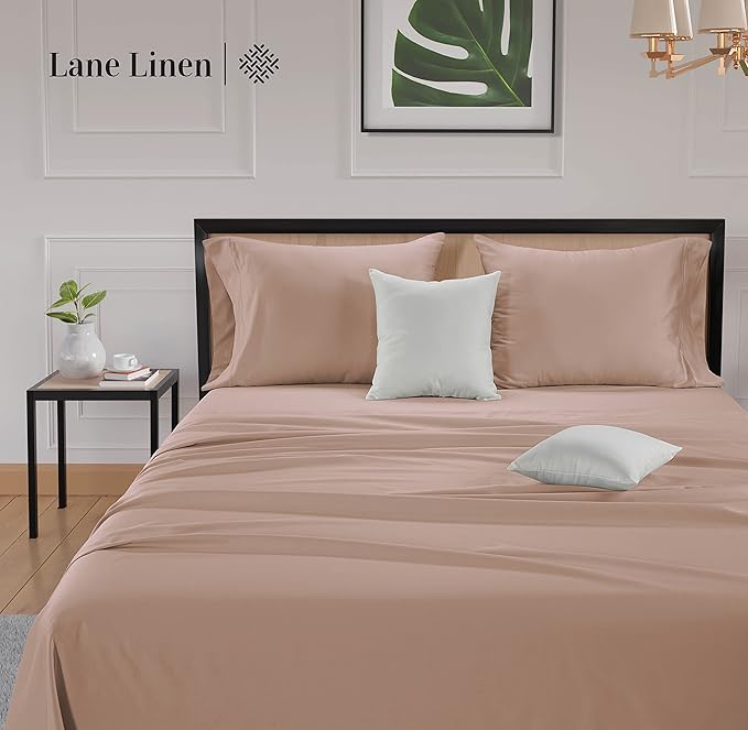LANE LINEN Split King Sheet Sets for Adjustable Beds - 5 PCs, 600 Thread Count Split King Sheets Set - Sateen King Split Sheets for Adjustable Bed - Split Top King Sheets Set for Bed - Sepia Rose