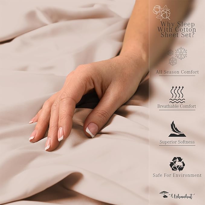 URBANHUT 800 Thread Count 100% Cotton Queen Size Sheets, Luxury 4 Piece Queen Bedsheets, Hotel Sheets Sateen Finish - Better Than Egyptian, 16" Elasticized Deep Pocket - Blush Pink