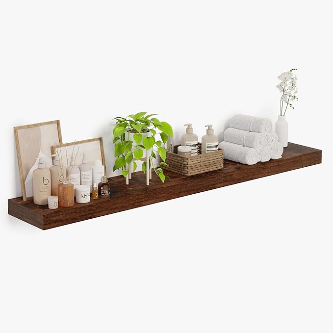 Heimlove 12 Inch Deep Floating Shelves, 72 x 12 inches Long Wall Shelf, Large Extra Display Shelf & Storage Shelf, Rustic Wood Wall Shelves for Fireplace Mantel, Rustic Brown - 1Pack