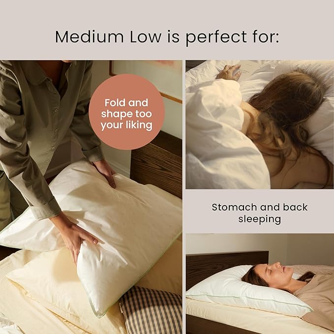 FOSSFLAKES Nordic Sleep, Bed Pillow Hypoallergenic Supportive with Down Alternate, Breathable and Machine Washable, Ideal for Side and Back Sleepers (White Medium Low, Standard)