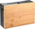 Bamboo Cable Management Box with Magnetic Lid - 12,6x7,9x4.3 in - Durable Cable Organizer to Hide Cords & Power Strip - Wall Mountable - Including Hardware - for Home, Office, Desk & More (Black)