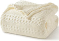 PHF 100% Cotton Waffle Weave Blanket Queen Size for Bed, Soft Lightweight & Breathable, All-Season Comfort, Luxury Aesthetic Woven Bedding for Home Decor, 90"x90", Cannoli Cream