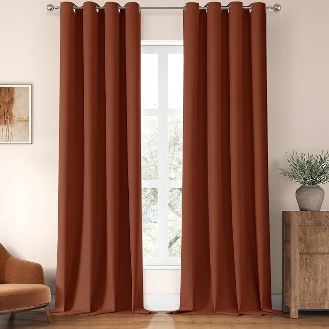 ChrisDowa 100% Blackout Terracotta Solid Curtains 120 Inches Long 2 Panels for Bedroom Living Room,Farmhouse Room Darkening Thermal Insulated Soundproof Grommet Top Window Treatment Drapes,52x120