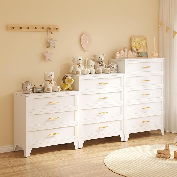 Metal Dresser, White Tall Dresser for Bedroom, 43.11" H Dressers & Chests of Drawers, 4 Drawer Dressers for Living Room, Entryway, Hallyway (White, 4 Drawers)