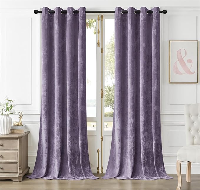 SMILETIME Lilac Purple Crushed Velvet Curtains 52x96 inch Luxurious Thermal Insulated Soundproof Drapes for Living Room Bedroom Office Soft and Durable Light-Filtering Window Treatments, 2 Panels