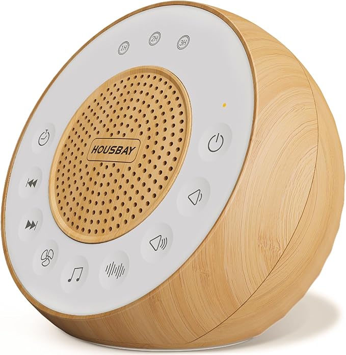 Housbay White Noise Sound Machine for Sleeping, 31 Soothing Sounds, Small Sleep Machine for Adults, Wood Grain Design for Bedroom & Noise Canceling