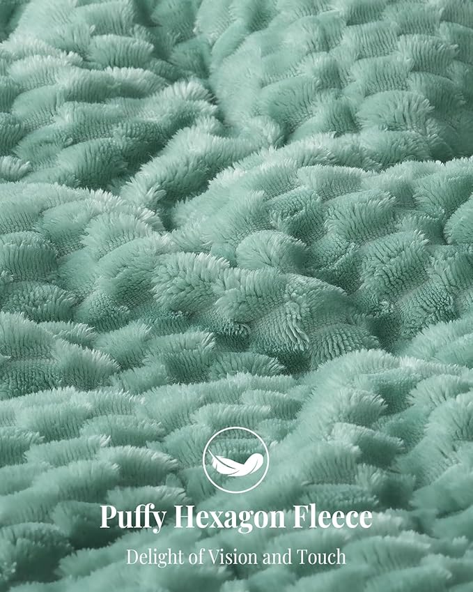 Topblan Weighted Blanket for Adults (60" x 80" 15lbs, Sage Green), Soft Sherpa Queen Size Heavy Blanket, 3D Jacquard Flannel Fleece Weighted Blankets for Couch and Bed