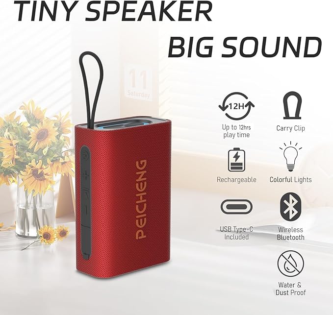 Speaker, Portable Wireless Bluetooth Speakers, Waterproof Loud Stereo Sound with RGB Lights TWS Long Playtime for Home/Party/Outdoor, Electronic Gadgets(1PCS, Red)