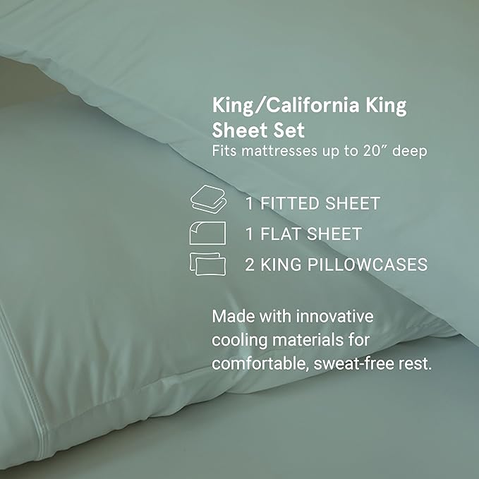 SHEEX - Original Performance Sheets Set (King/California King) Graphite - Cooling Sheets - Moisture Wicking - 1 Flat Cooling Sheet, 1 Fitted Cooling Sheet, 2 Pillow Covers - Wrinkle Free - Sleep Aid