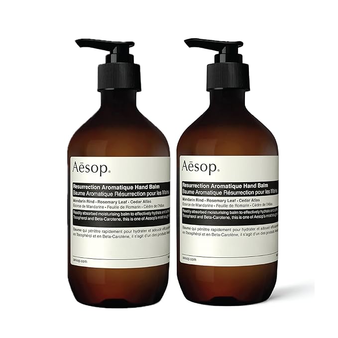 Aesop Resurrection Aromatique Hand Balm | Rich, Moisturizing Balm for Hands and Cuticles | Fragrant Botanicals and Skin-Softening Emollients | Vegan and Cruelty-Free | 16.9 oz (Pack of 2)