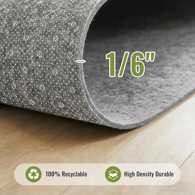 Felt Rug Pad with Gripper Dots, 2x3 Ft Non-Slip Rug Underpad with PVC Backing, 1/6" Thick Cushioned Carpet Pad Gripper for Hardwood Floors, Vinyl & Tile, Under Rug Padding Floor Protection