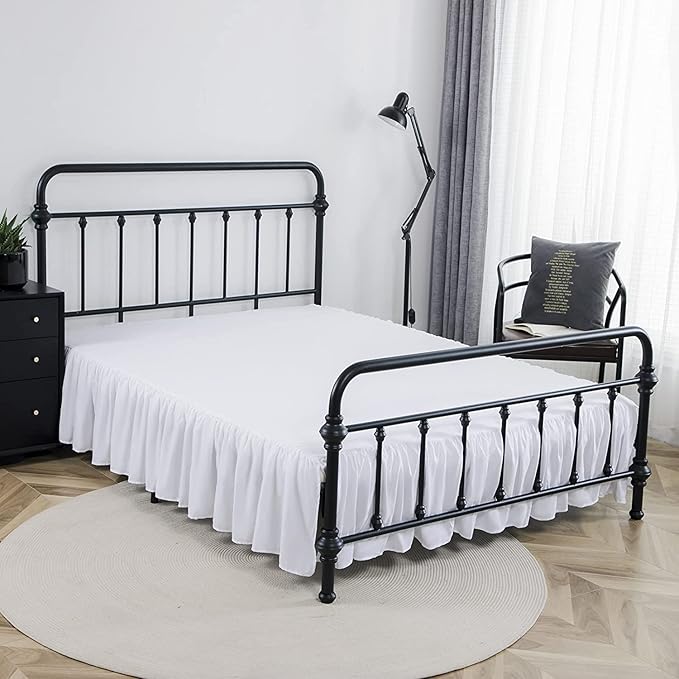 Bed Skirt Ruffled Bed Skirt with Split Corners, 18 Inch Drop Dust Ruffle Bed Skirts with Platform, White, Full Size