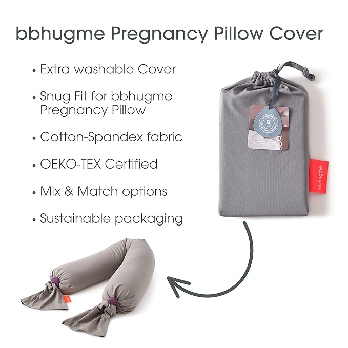 bbhugme Adjustable Pregnancy Pillow with Dusty Pink Cover & Extra Stone Cover - Full Body Support for Pregnant Women