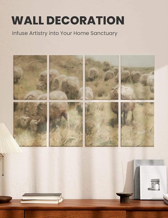 Wall Art Acoustic Panels,35''X24''Soundproof Wall Panels-8-Pack with 50 Adhesive Tabs, Decorative Sound Absorbing Panels for Living Room and Recording Studio, Offices-Hillside sheep
