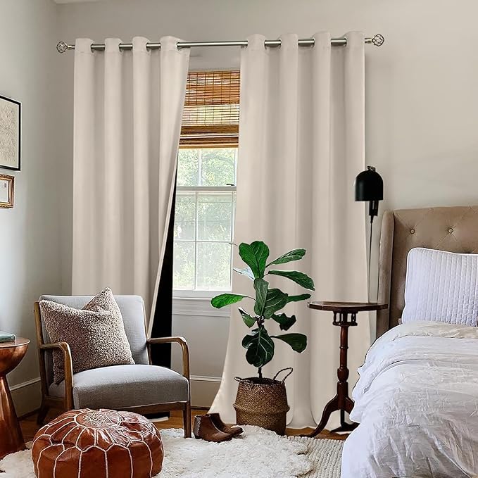 BGment Thermal Insulated 100% Blackout Curtains for Bedroom with Black Liner, Double Layer Full Room Darkening Noise Reducing Grommet Curtain (55 x 96 Inch, Cashmere, 2 Panels)