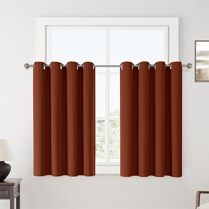 ChrisDowa 100% Blackout Terracotta Solid Curtains 54 Inches Long 2 Panels for Bedroom Living Room,Farmhouse Room Darkening Thermal Insulated Soundproof Grommet Top Window Treatment Drapes,52x54
