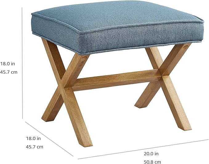 Amazon Basics Small Ottoman Foot Rest, Mid-Century Modern X Square Polyester Foot Stool, Indigo Blue, 20"W x 18"D x 18"H