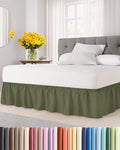 Wrap Around Dust Ruffle Bed Skirt - Sage Green - for Queen Size Beds with 18 Inch Drop - Elastic Strap - Adjustable Pleated Bedskirt with Brushed Fabric and Wrinkle Free - For Women, Men, Kids & Teens
