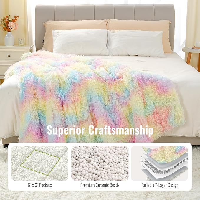 Uttermara Sherpa Fleece Weighted Blanket 12 lbs for Adults, Luxury Shaggy Faux Fur & Cozy Fluffy Sherpa Reverse Snugly Heavy Blanket, Twin Size Throw Blanket for Sofa Bed, 48 x 72 inches, Rainbow