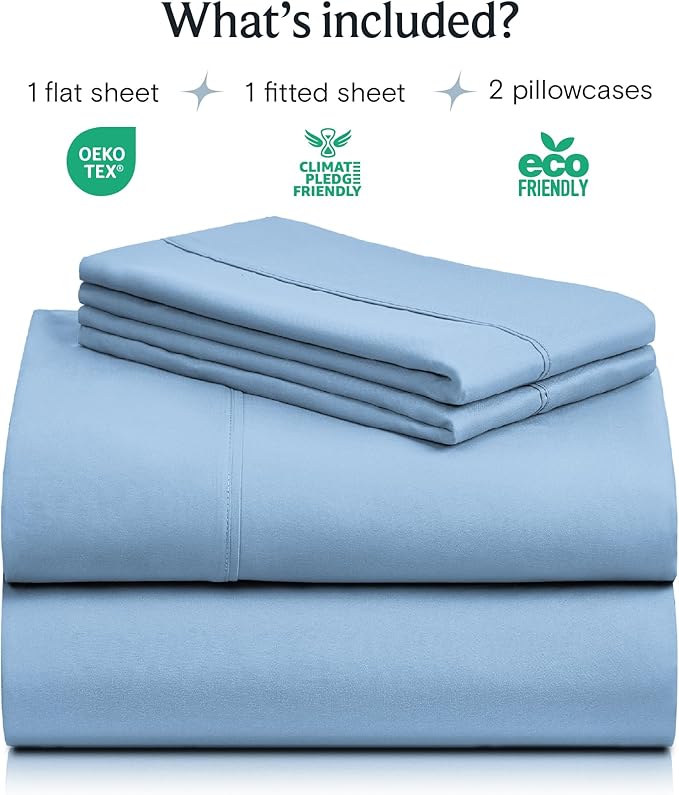 LuxClub 4 PC California King Sheet Set, Deep Pockets Wrinkle Free Cooling Bed Sheets Hotel Bedding for Women, Men, Includes 1 Fitted Sheet, 1 Flat Sheet and 2 Pillowcases-Sky