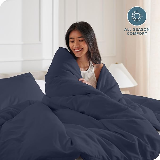 Bare Home Bedding Duvet Cover Queen Size - Premium 1800 Super Soft Collection - Lightweight, Cooling - Soft Breathable Bedding Duvet Cover (Queen, Midnight Blue)