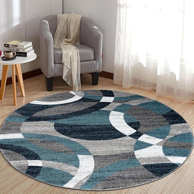 Rugshop Contemporary Abstract Circles Perfect for high Traffic Areas of Your Living Room,Bedroom,Home Office,Kitchen Round Rug 6' 6" Blue (6' 6" Diameter)