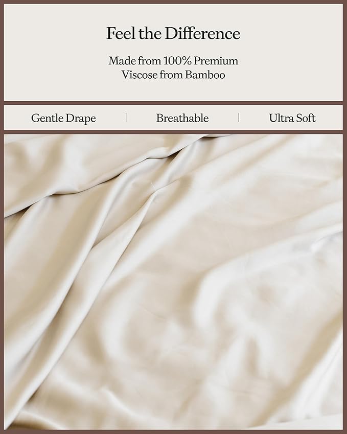 Cozy Earth Luxury Bed Sheet Set - 100% Viscose from Bamboo Fabric, Ultra-Soft & Breathable, Fits Regular & Deep Pocket Mattresses up to 20" - 4 Pieces Queen Sheet Set Driftwood