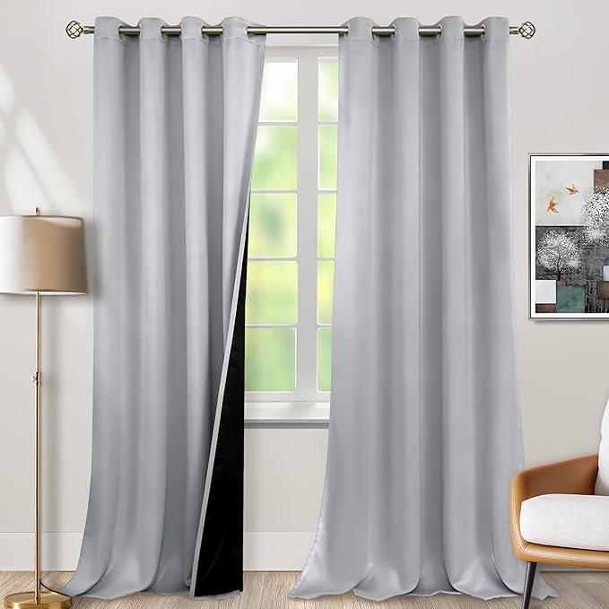 BGment Light Grey Blackout Curtains 95 Inches Long 2 Panels Set for Living Room, Thermal Insulated 100% Light Blocking Curtains & Drapes, Grommet Soundproof Curtains for Bedroom Window, Each 52 Wide