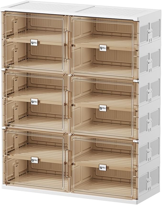 24 Pairs Shoes Storage Cabinet of 3-Step Fast Installation,Plastic Shoe Box with Clear Magnetic Door for Display, Shoe Organizer for Sneaker, Sandals, Heels (2 Row, 6 Tier)