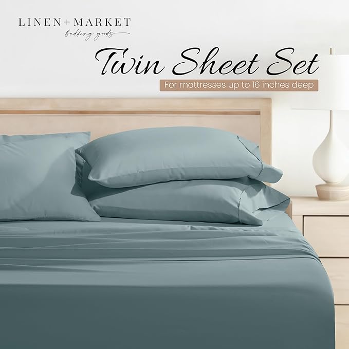 Linen Market Bed Sheets for Twin Size Bed (Ocean) - Sleep Better Than Ever with These Soft and Cooling Twin Sheets - Deep Pocket Fits 16" Thick Beds - 4 Piece Twin Sheet Set