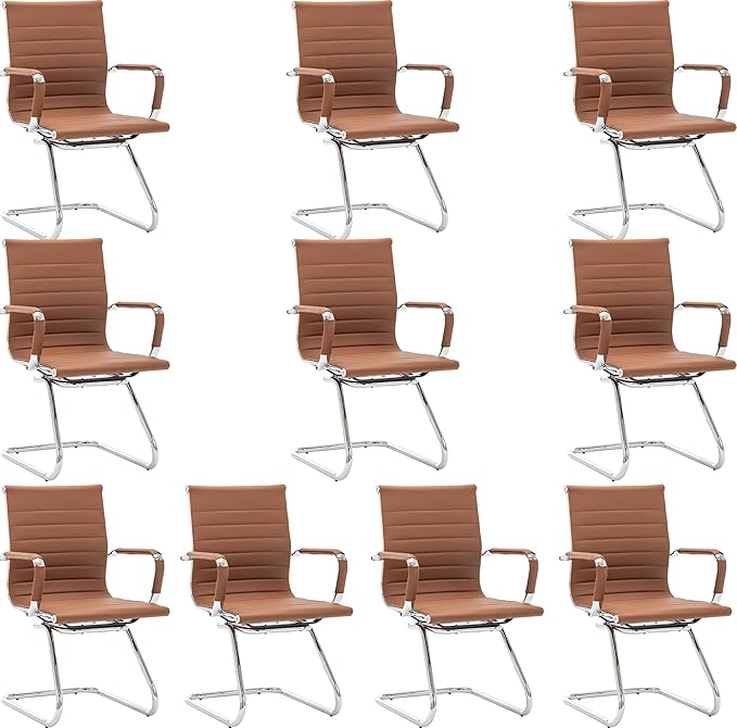 Wahson Office Guest Chairs Set of 10, Leather Reception Chairs, Mid Back Waiting Room Chair, Conference Chairs with Sled Base, Desk Chair No Wheels for Meeting/Lobby/Restroom, Coffee
