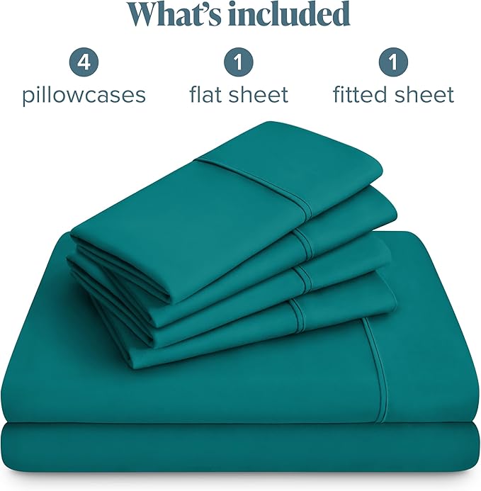 Bare Home Hotel Luxury Full Sheet Set, Extra Soft - 6 Piece Set - Deep Pockets - Easy Fit - Cooling & Breathable - Wrinkle, Fade, Stain Resistant - Includes 4 Pillowcases (Full, Emerald)